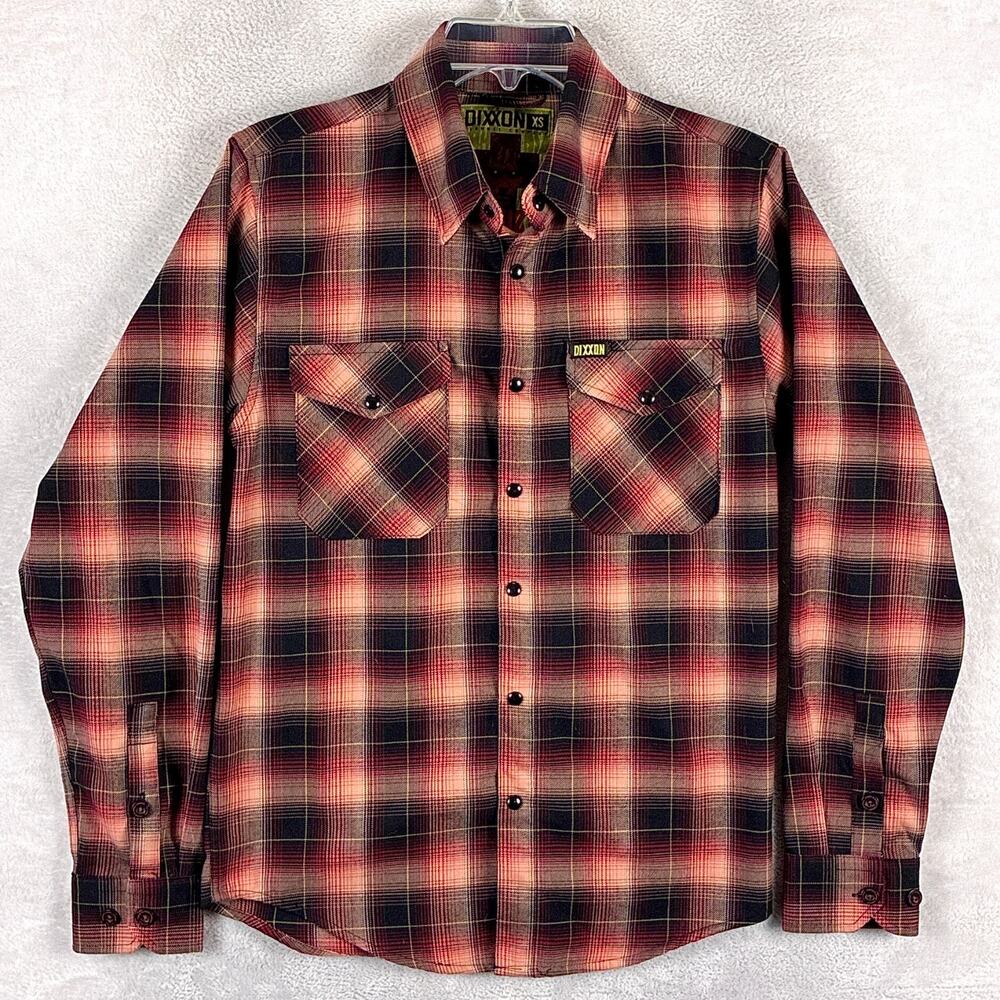 Dixxon Flannel Co Shirt Men XS Black Red Pazuzu Plaid Pearl Snap Western Grunge